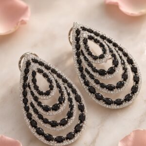 Diamond Look Black Platinum Finish Italian Setting Zirconia Earrings