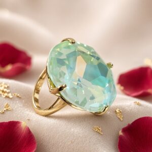 Verdant Lagoon Mint Elegance Oval Adjustable Ring-Gold Finish