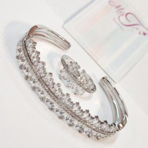 Designer Statement Bracelet Platinum Finish With Ring Combo