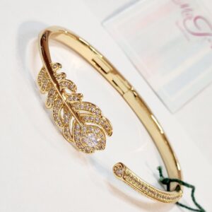 Vouge feather Golden Finish Bracelet Front Openable
