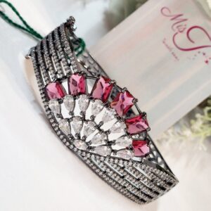 Noor Luxe Wine Red Bracelet- Black Rhodium Finish