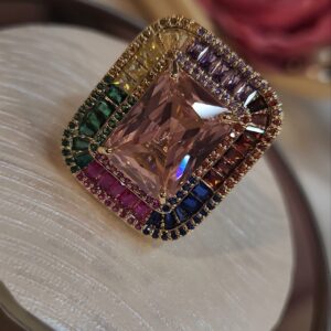 Spotlight Luxe Golden Finish Multi Colour Ring