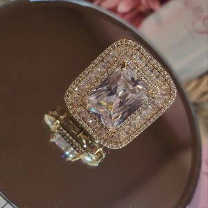 Premium Cut Solitaire Look Golden Finish Ring