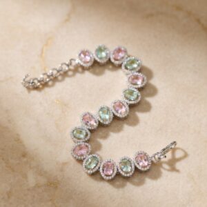 Pastel Mint Pink Tennis Bracelet,  Adjustable