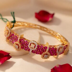 Elite Diamond style Ruby Zirconia Golden Finish Bracelet