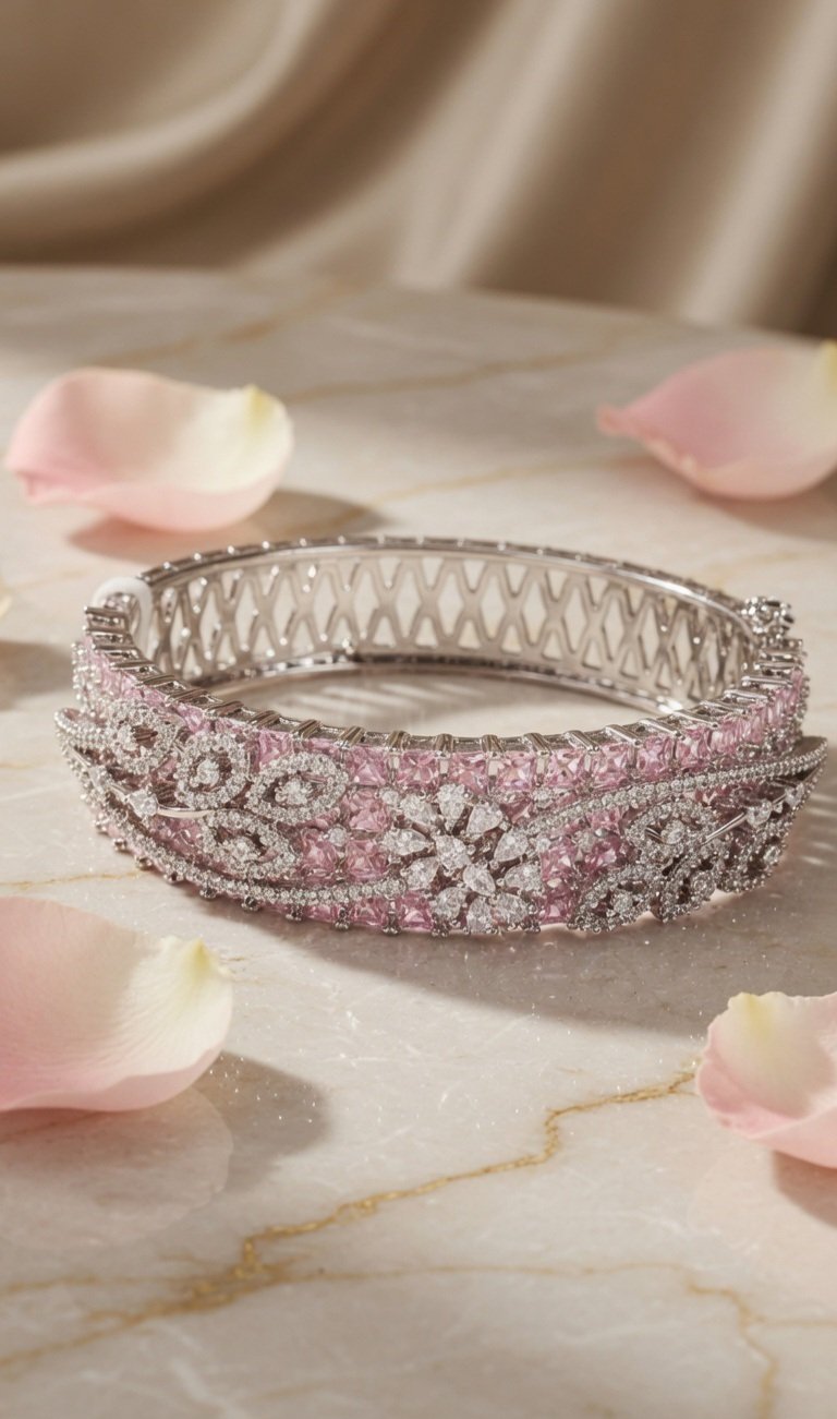 Global Fashion Blush Pink Platinum Finish Bracelet - Image 2