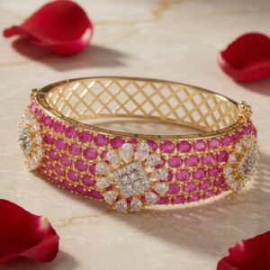 Floral Ruby Zirconia Golden Finish Bracelet
