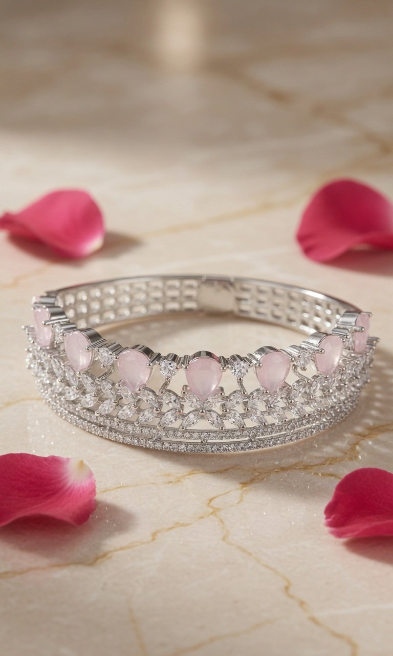 Divine Dream Pastel Pink Bracelet- Platinum Finish - Image 3