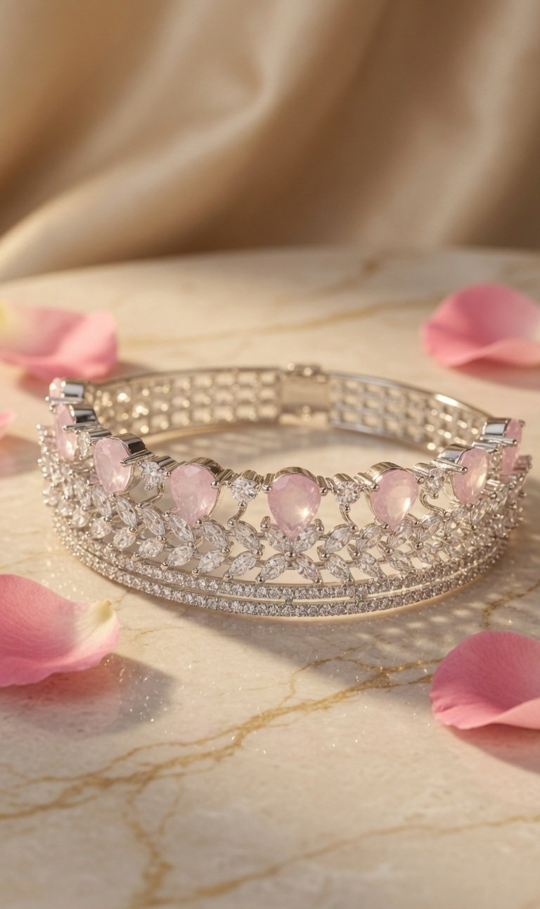 Divine Dream Pastel Pink Bracelet- Platinum Finish - Image 2