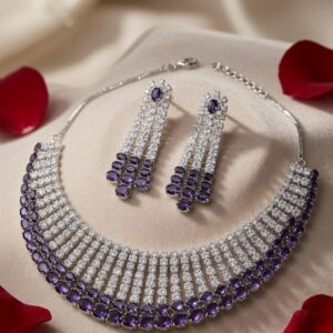 The Alexander Amethyst Designer Brilliant-Cut And Purple Stone Choker Set-Platinum Finish