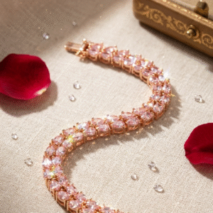 High-end Interlocking Pink Crystal Link Bracelet-Gold Finish