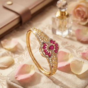 Crimson Majestic Premium Teardrop Ruby Cocktail Kada Bracelet-Gold Finish