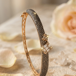 Sleek Midnight Pavè And Baguette Kada Bracelet-Gold Finish