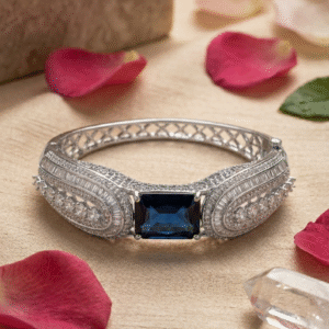 Windsor Sapphire Centerpiece Luxury Diamond-Style With Tapered Baguette Kada Bracelet-Platinum Finish
