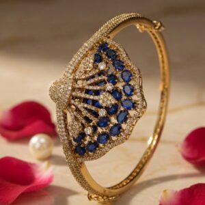 Midnight Opulence Luxury Blue Stone Kada Bracelet-Antique Finish
