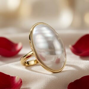 The Eclipse Oval Mother Of Pearl Ring-Gold Finish