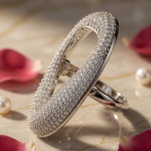 Aurelia Open Oval Diamond-Style Adjustable Ring-Platinum Finish