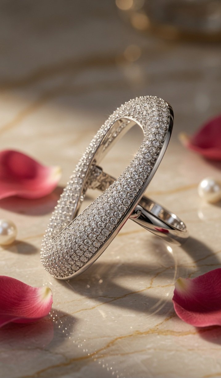 Aurelia Open Oval Diamond-Style Adjustable Ring-Platinum Finish