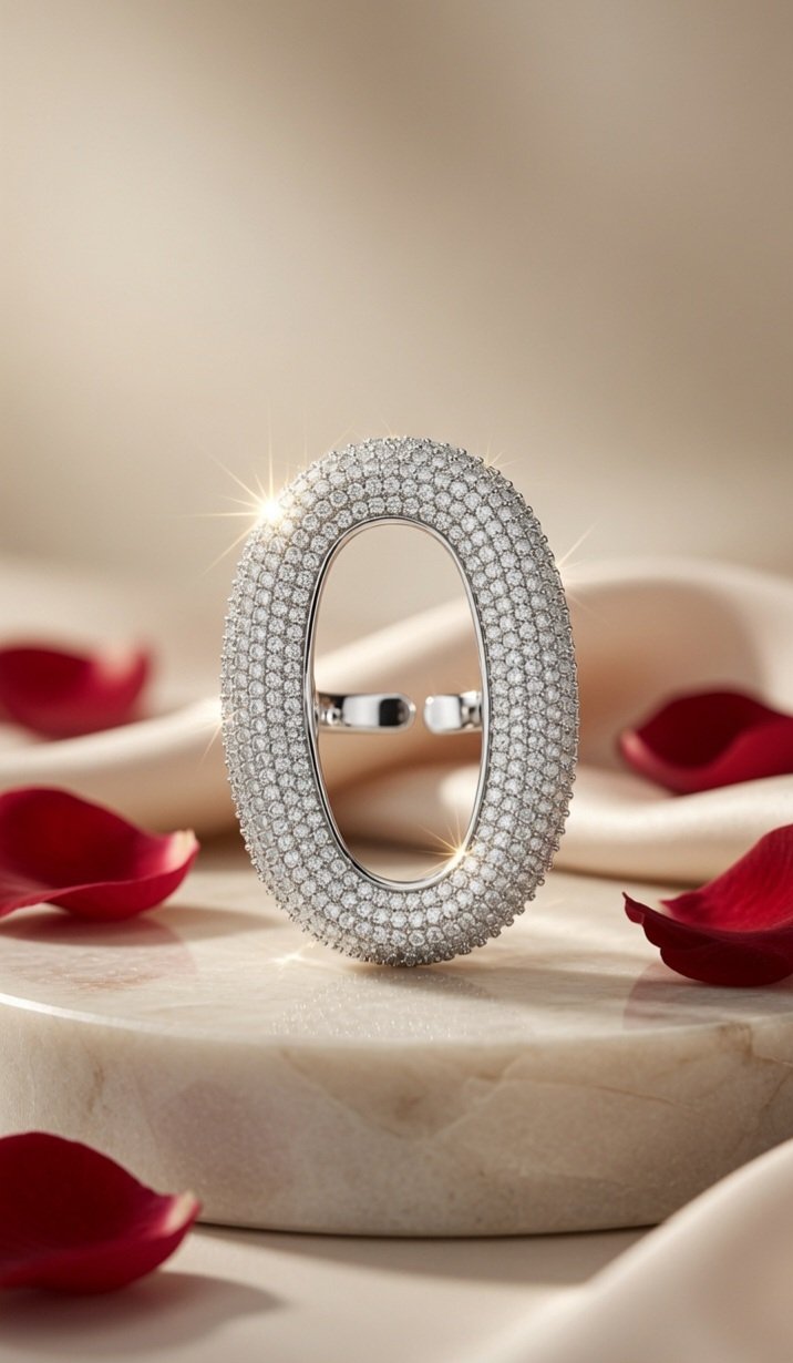 Aurelia Open Oval Diamond-Style Adjustable Ring-Platinum Finish - Image 2