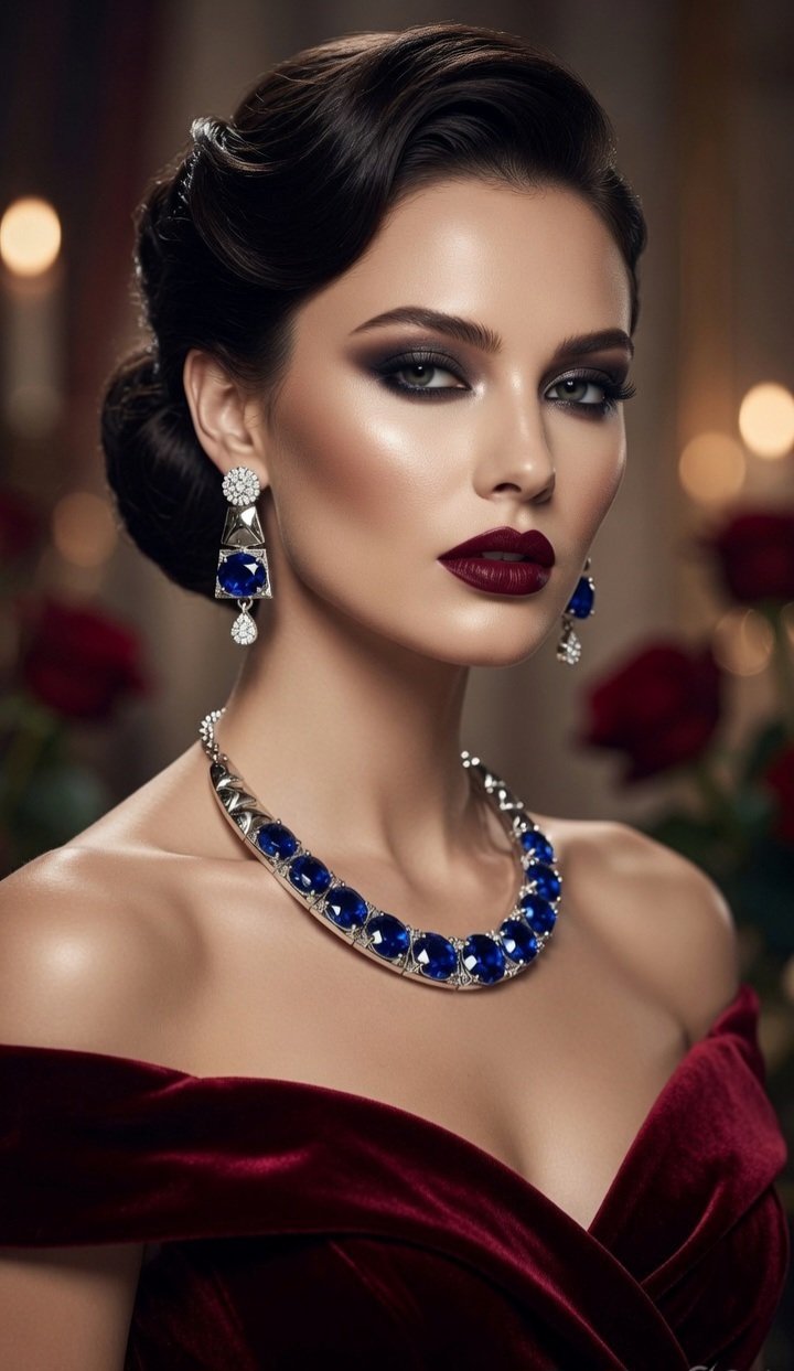 Imperial Cobalt Geometric Torque Sapphire Hasli Set-Platinum Finish - Image 2