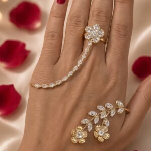 The Flora Radiance Diamond-Style Palm Cuff Bracelet-Gold Finish