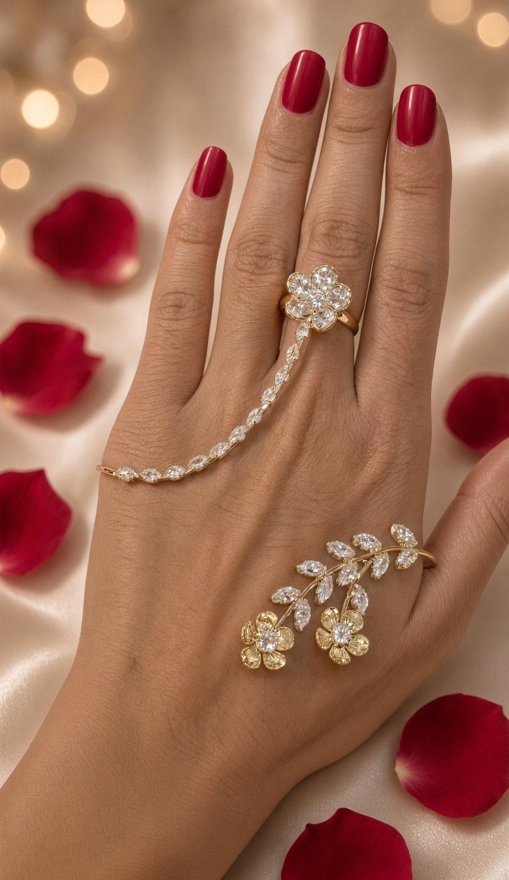 The Flora Radiance Diamond-Style Palm Cuff Bracelet-Gold Finish
