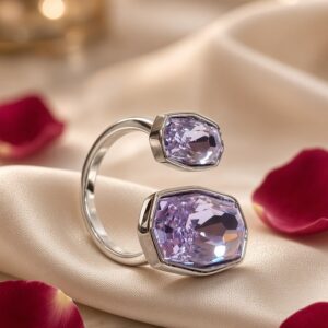 Amethystine Dual Cushion-Cut Lavender Bypass Ring-Platinum Finish