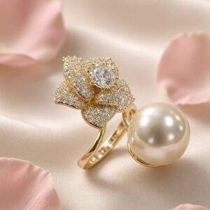 Flora And Lustre Pearl Floral Bypass Adjustable-Gold Finish