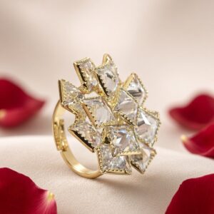 Starlight Prism Geometric Cluster Adjustable Ring-Gold Finish