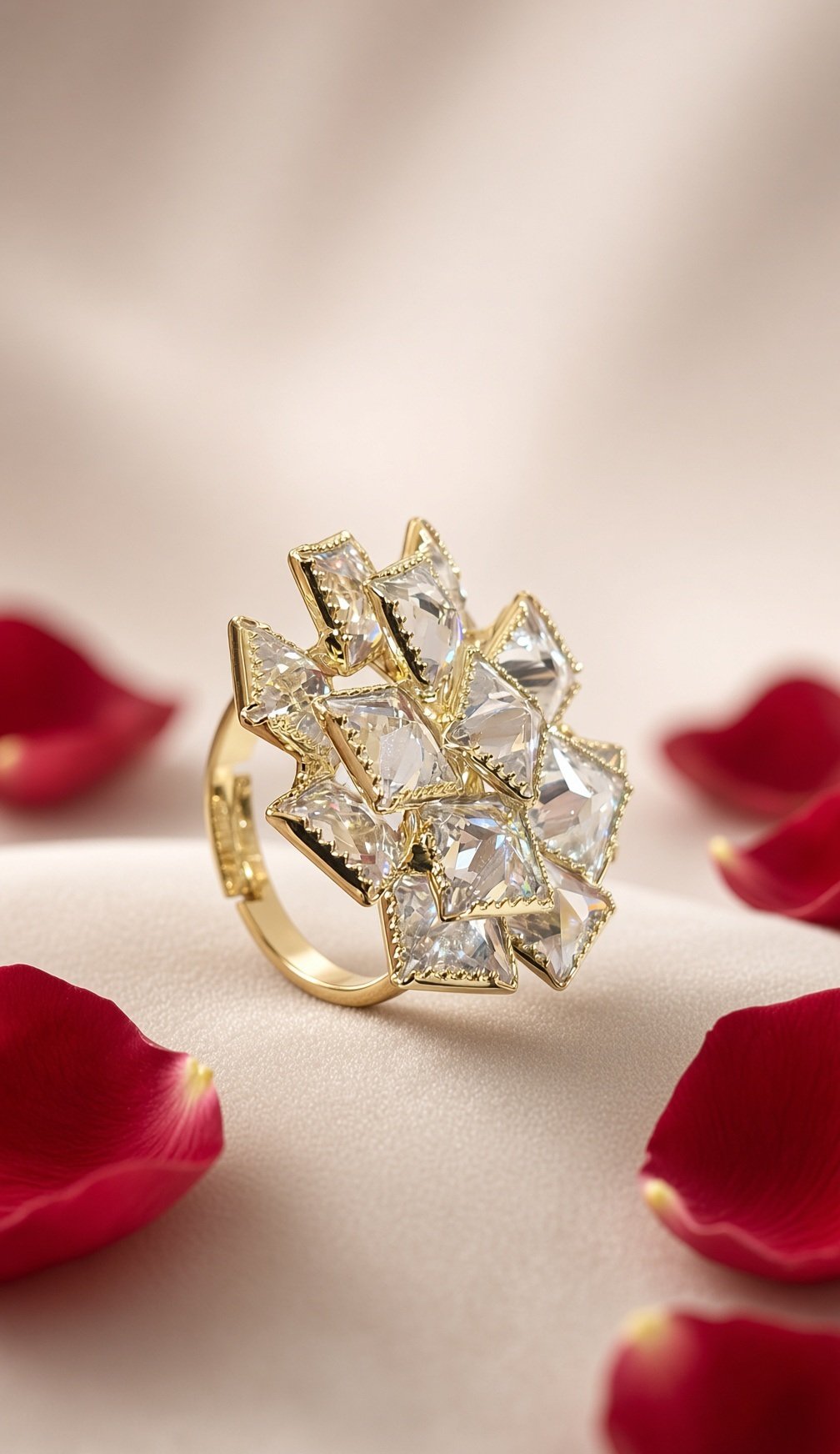 Starlight Prism Geometric Cluster Adjustable Ring-Gold Finish