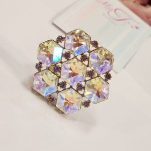 Imperial Cut Solitaire White Rainbow Finger Ring - Antique Finish