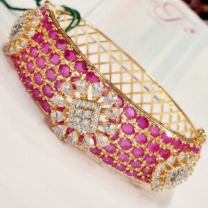 Floral Ruby Zirconia Golden Finish Bracelet
