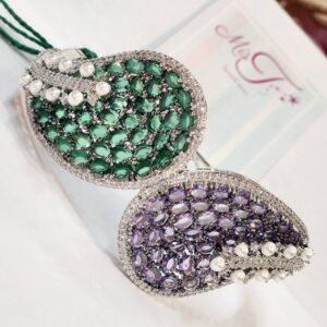 Mystic Lavender Emerald Green Bracelet in High Gloss Platinum Finish