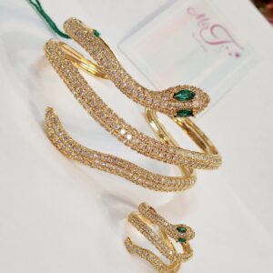 Serpent Emerald Envy Cuff Bracelet with Ring