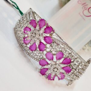 Flower Frenzy Ruby Bracelet- Platinum Finish