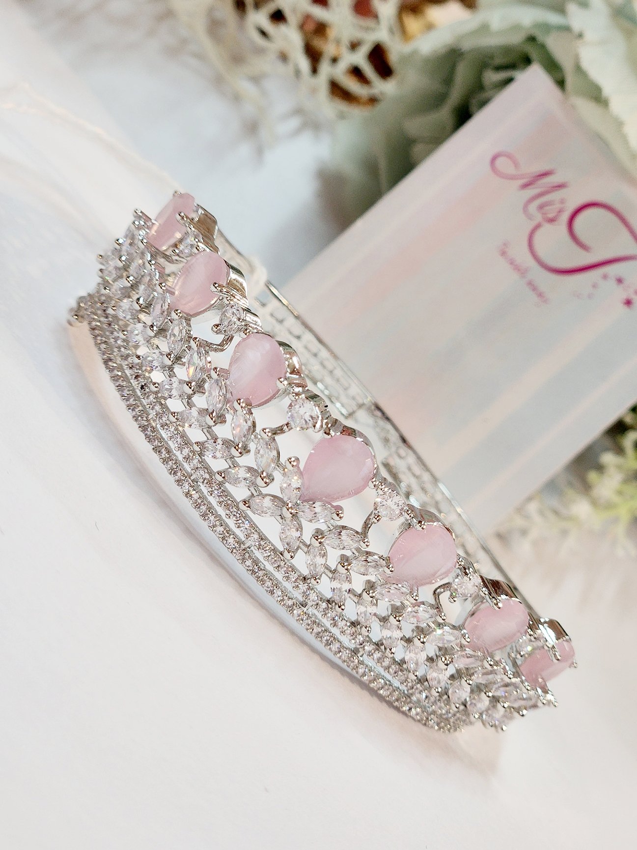 Divine Dream Pastel Pink Bracelet- Platinum Finish