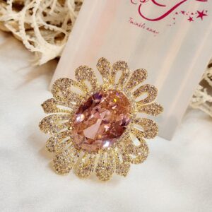 Iris Mosaic Pink Doublet Finger Ring - Gold Finish