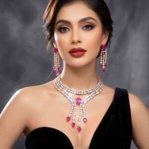 The Crimson Majesty: Ultra-Premium Ruby Teardrop & Zirconia Bridal Suite