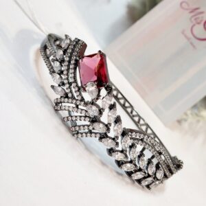 Sparkle Sprout Wine Red Bracelet- Black Rhodium Finish