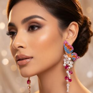 Mariposa Ombrè Sapphire And Ruby Butterfly Wing Earrings-Gold Finish