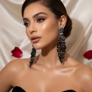Avant-Garde Black Cascading Bow Earrings-Black Rhodium Finish