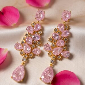 Luxury Pear-Cut Pink Sapphire Zirconia Drop Earrings-Gold Finish