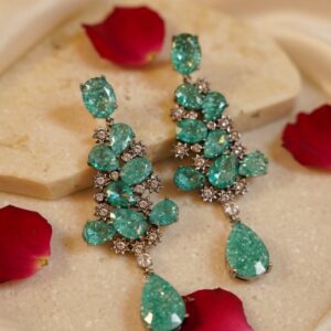 Luxury Platinum Mint Paraiba Chandelier Drop Earrings-Platinum Finish