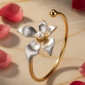 Aurelia Hammered Gold Quad-Blossom Bracelet-Gold Finish