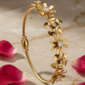 Gilded Flora Crystal-Core Cable Bracelet-Gold Finish
