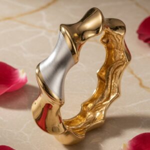 Verge Bi-Metal Sculptural Wave Bracelet-Gold Finish
