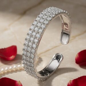 White Gold Triple Row Diamond Cuff Bracelet-Platinum Finish