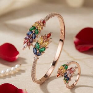 Rose Gold Enchanted Meadow Multicolor Bracelet &Ring Set-Rose Gold Finish