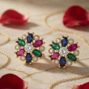 Sovereign Multi-Gemstone Kaleidoscope Studs-Gold Finish