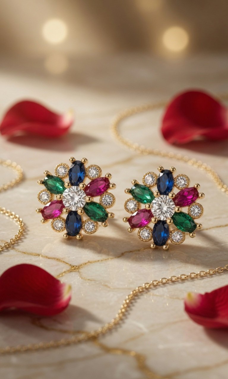 Sovereign Multi-Gemstone Kaleidoscope Studs-Gold Finish
